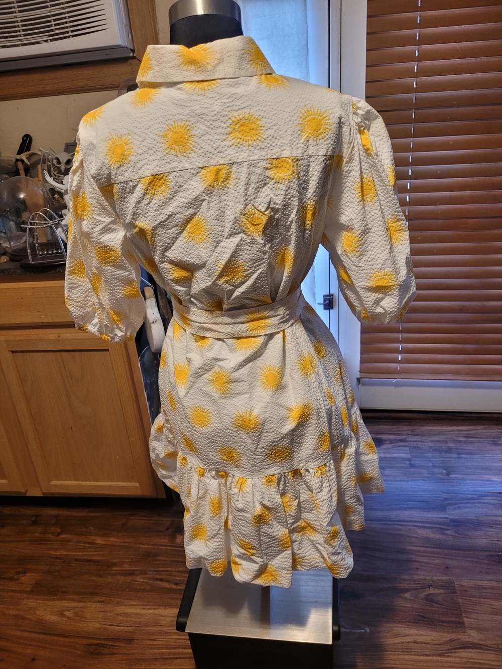 kate spade White and Yellow Sunburst Tie-Waist Mini Dress - Picture 4 of 8
